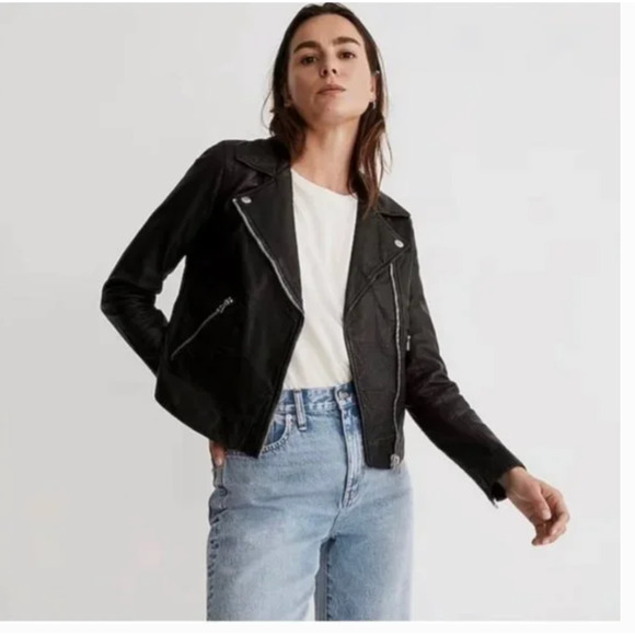 Madewell Washed Leather Motorcycle Jacket XS Black NWT E0488 Capsule Minimalist